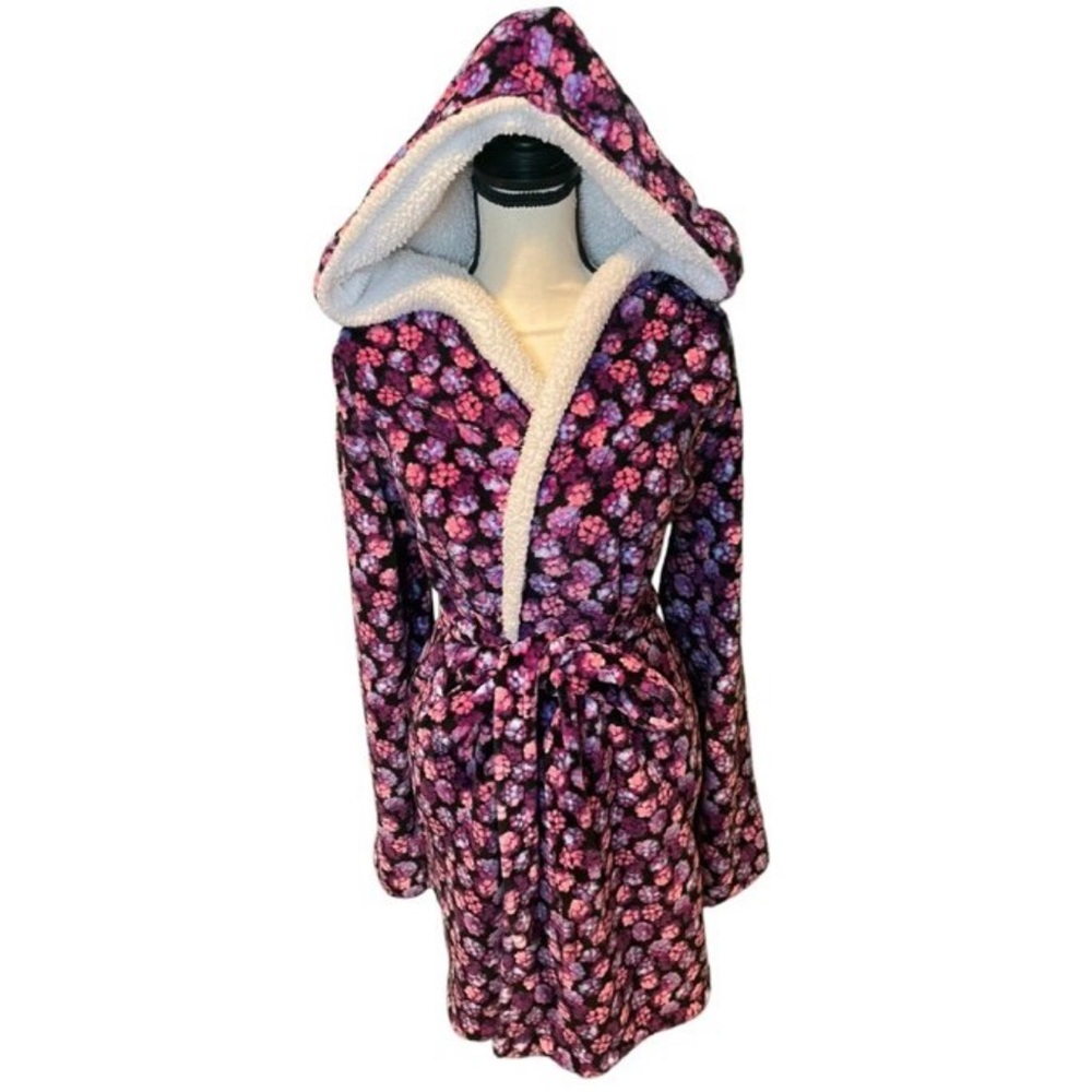Vera Bradley Bath Robe Plush Fleece Women's XL/Large Purple Floral Colorful EUC